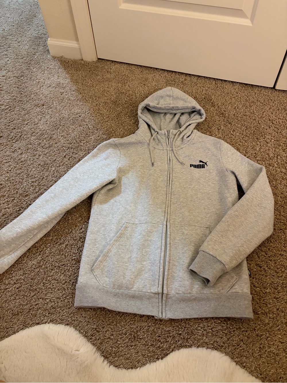 Puma Light Gray Hooded Zip Jacket with Black Trim